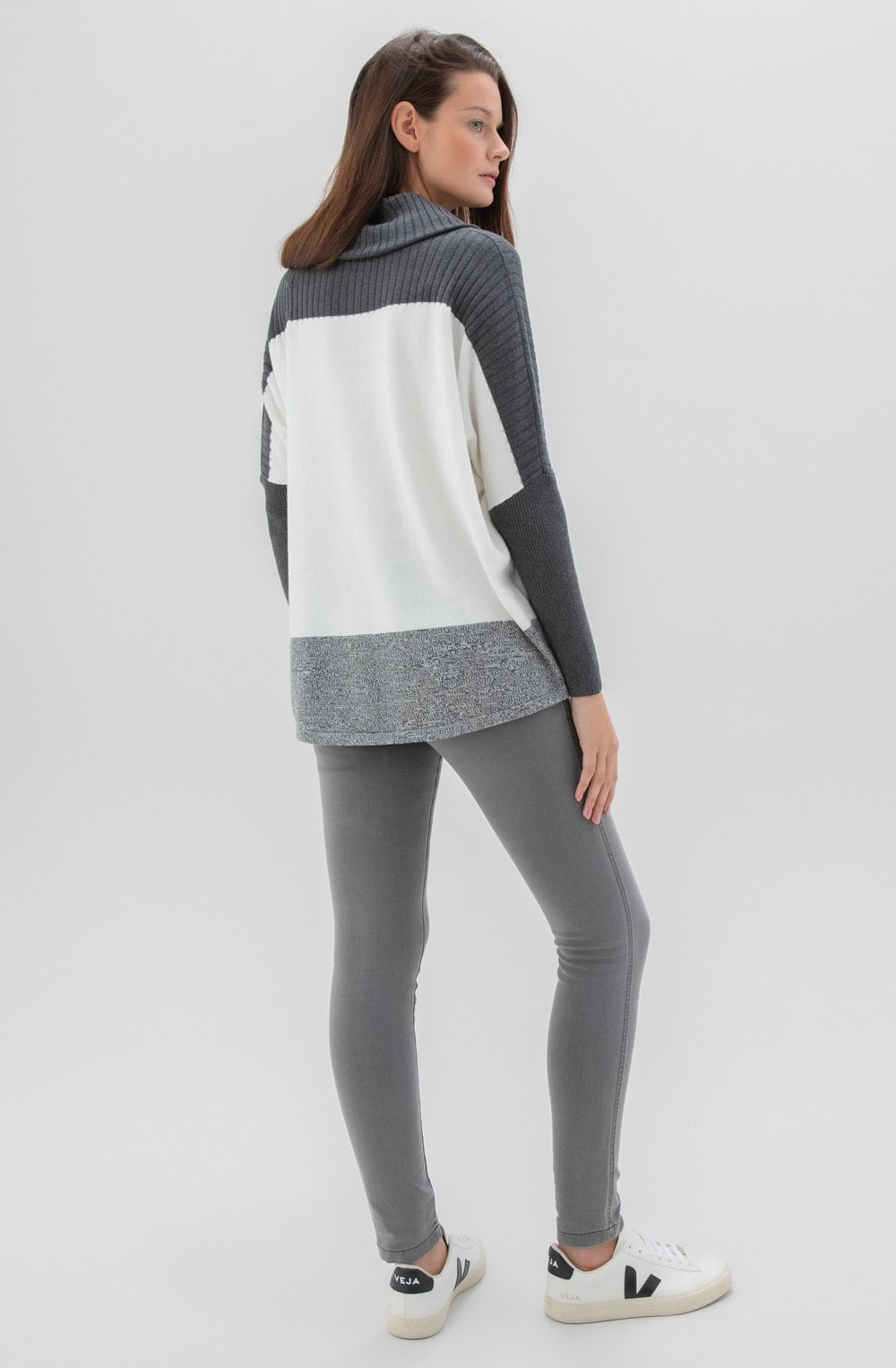 Dark Grey & White Cowl Neck Jumper