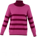 Dark Pink and Berry Striped Polo Neck Jumper
