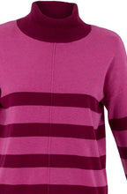 Dark Pink and Berry Striped Polo Neck Jumper
