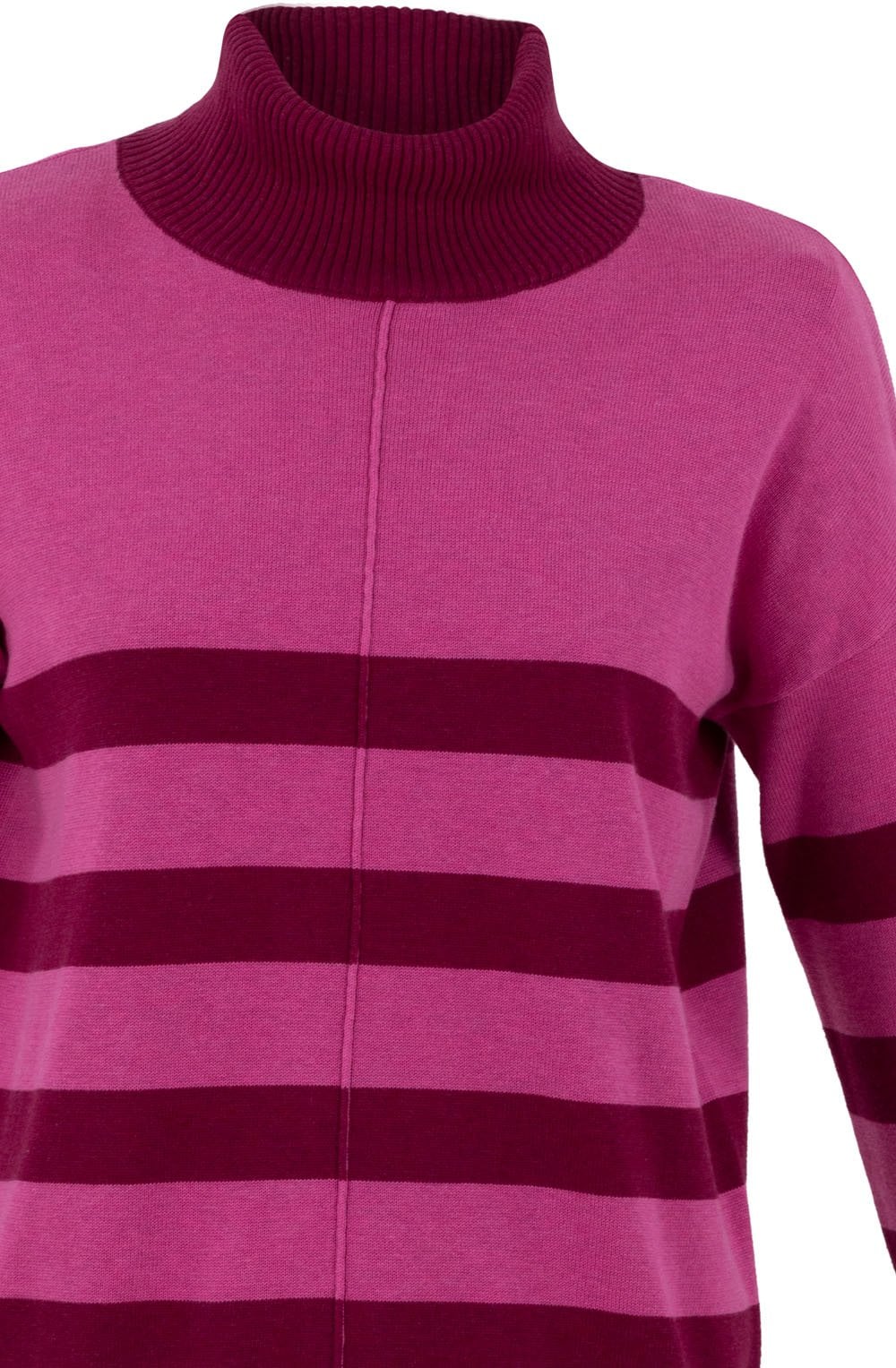 Dark Pink and Berry Striped Polo Neck Jumper