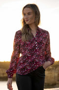 Fuchsia Abstract Print Silk Touch Blouse