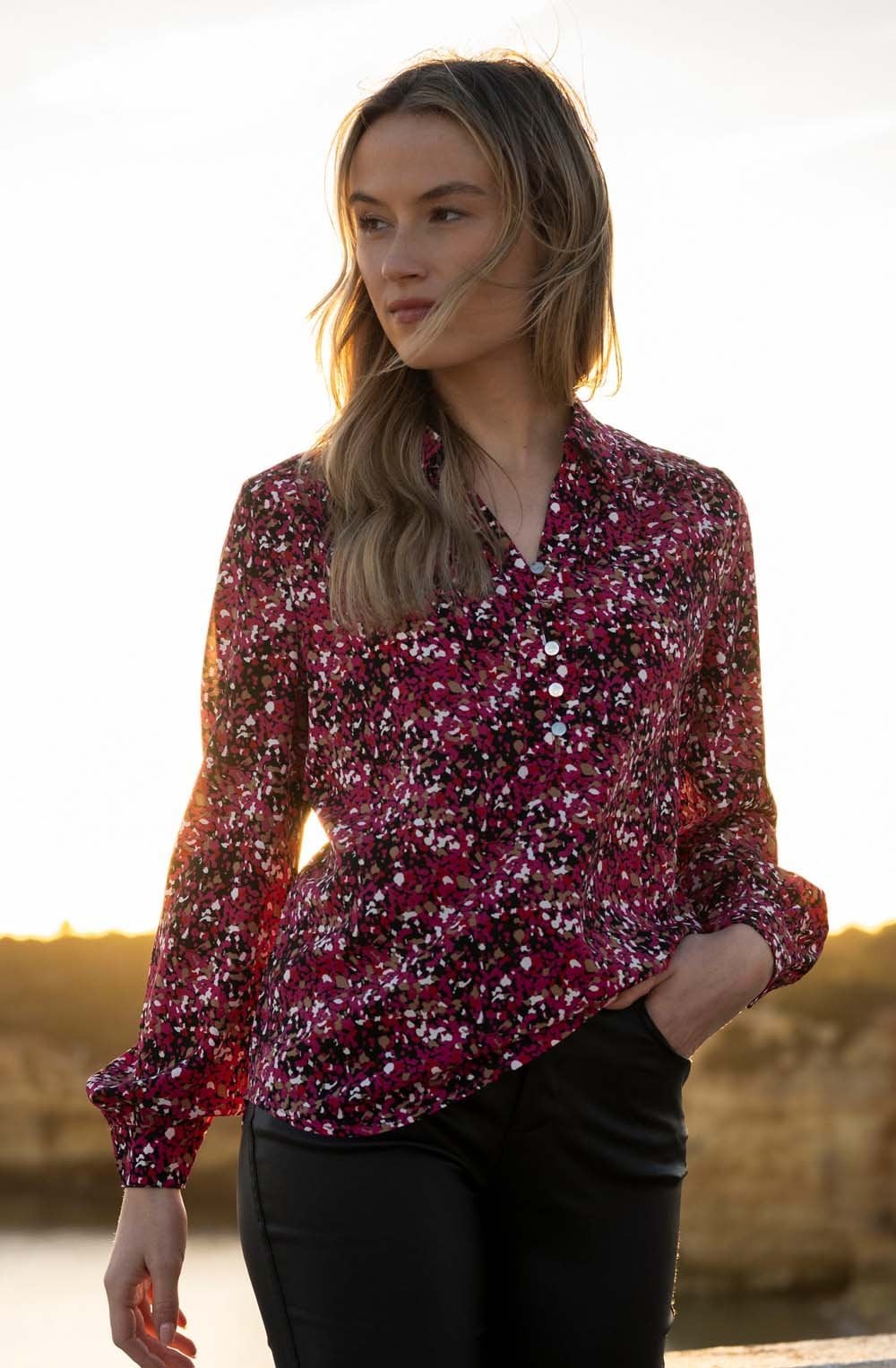 Fuchsia Abstract Print Silk Touch Blouse