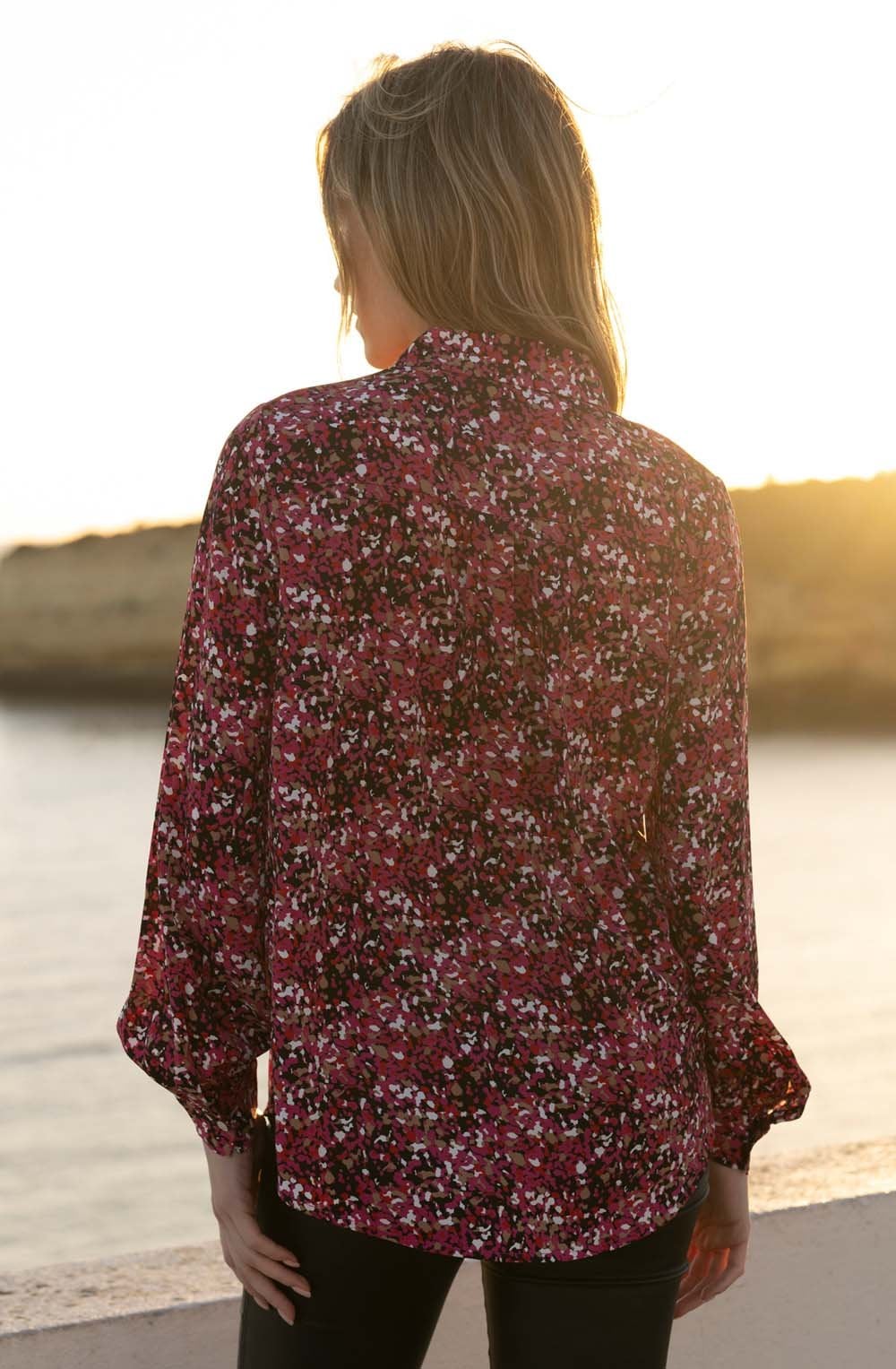 Fuchsia Abstract Print Silk Touch Blouse