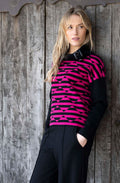 Fuchsia and Black Diamond Stripe Cowl Neck Jumper