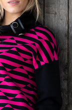 Fuchsia and Black Diamond Stripe Cowl Neck Jumper