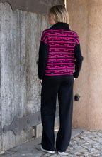 Fuchsia and Black Diamond Stripe Cowl Neck Jumper
