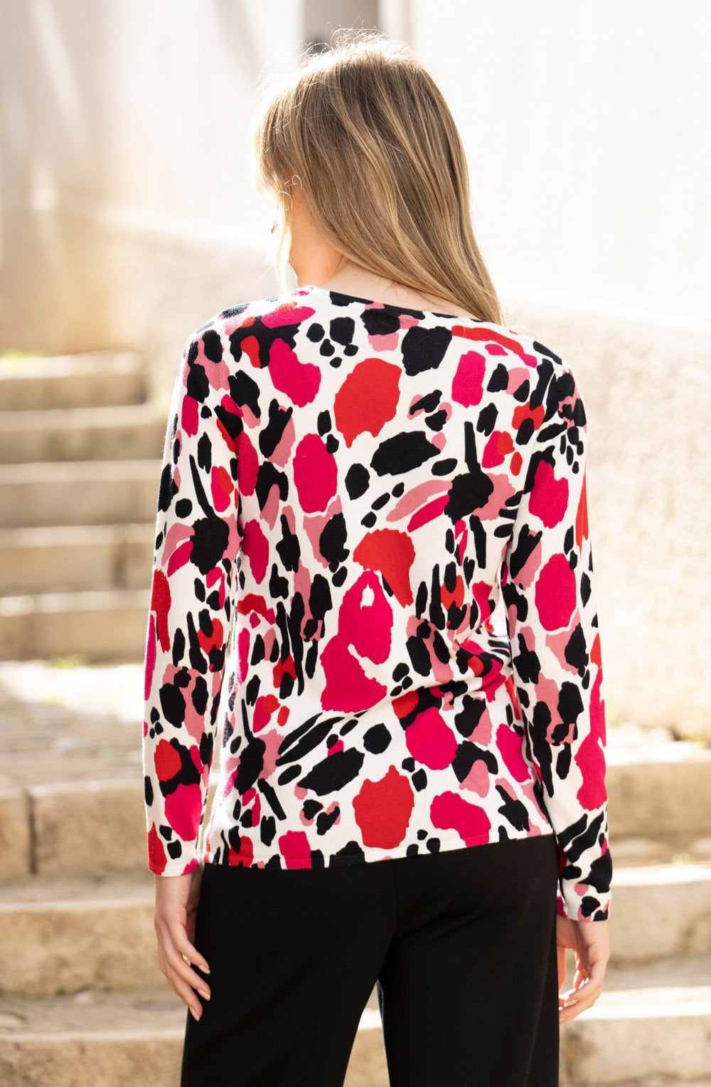 Fuchsia and Red Abstract Print Jumper