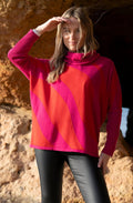 Fuchsia and Red Batwing Cowl Neck Jumper