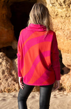 Fuchsia and Red Batwing Cowl Neck Jumper