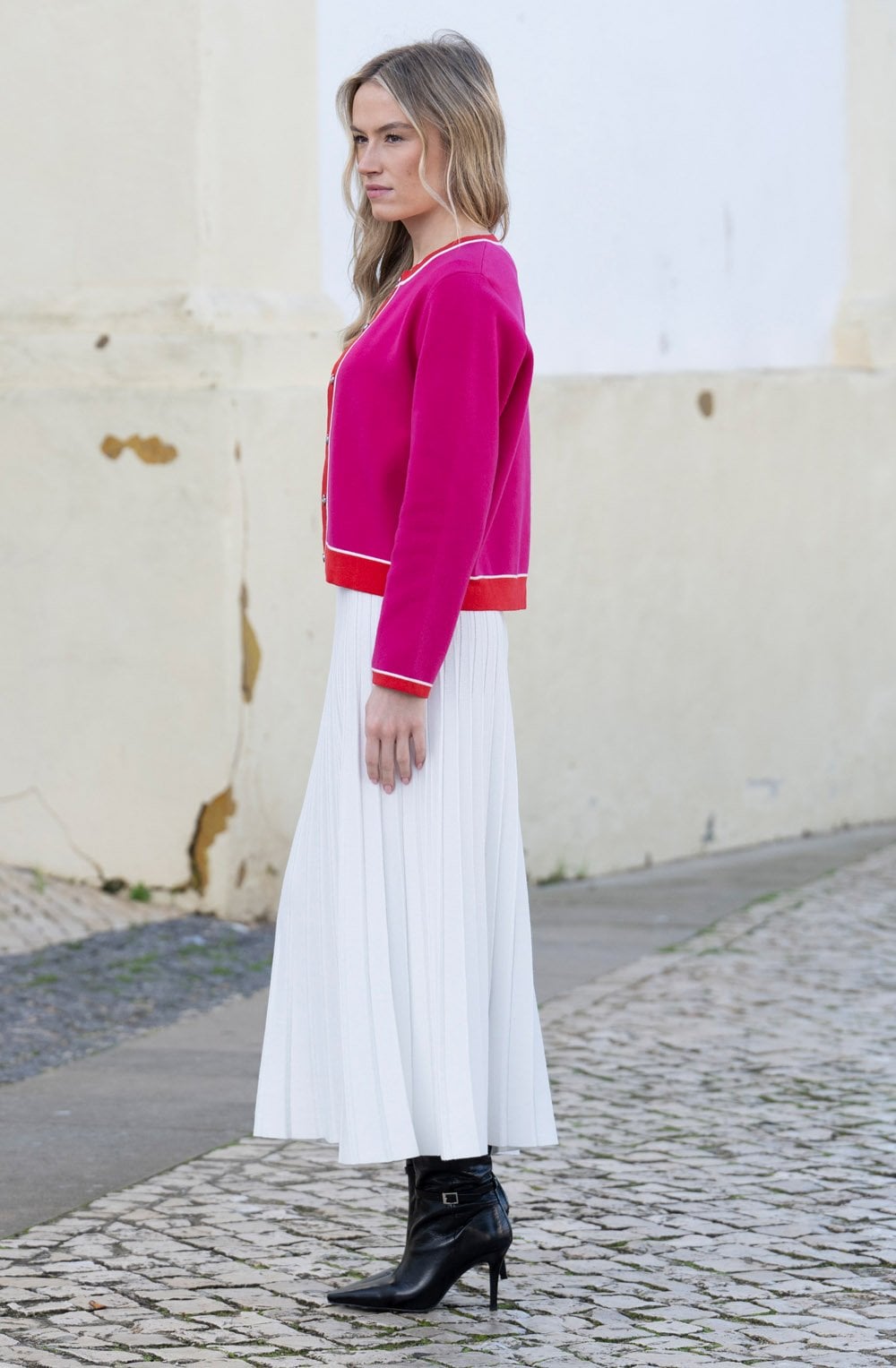 Fuchsia and Red Concealed Button Cardigan