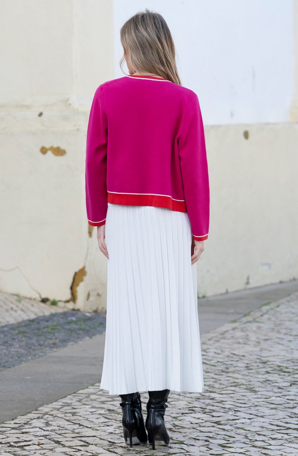 Fuchsia and Red Concealed Button Cardigan
