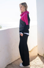 Fuchsia Colour Block Cowl Neck Jumper
