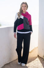 Fuchsia Colour Block Cowl Neck Jumper