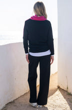 Fuchsia Colour Block Cowl Neck Jumper