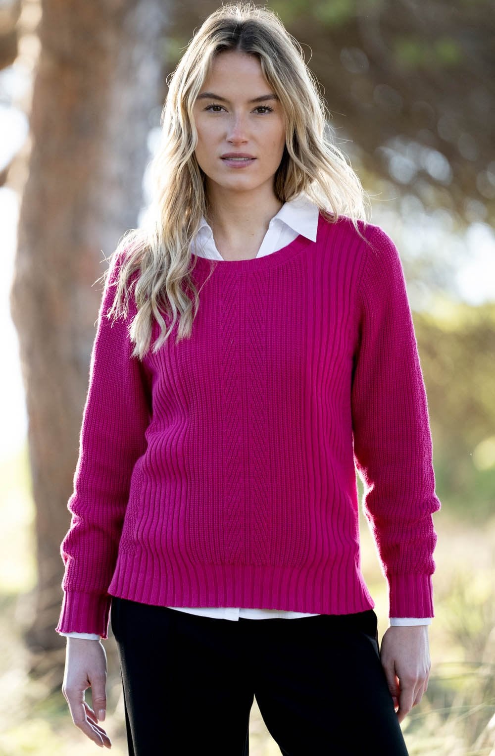 Fuchsia Contrast Cable Knit Jumper