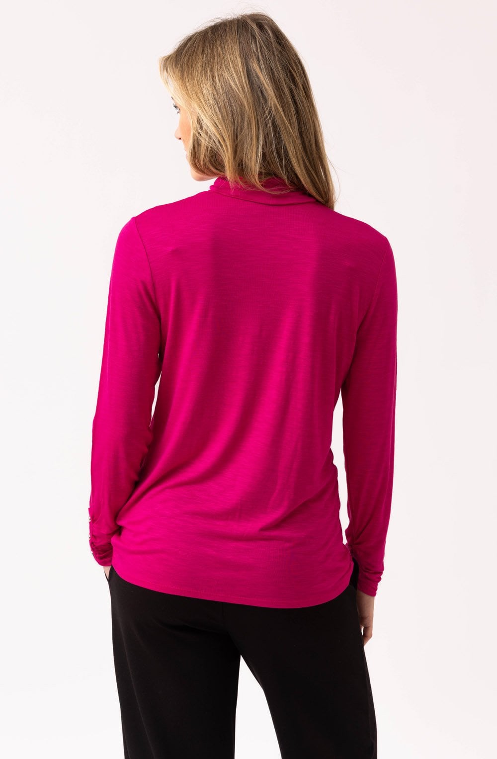 Fuchsia Jersey Polo Neck Top