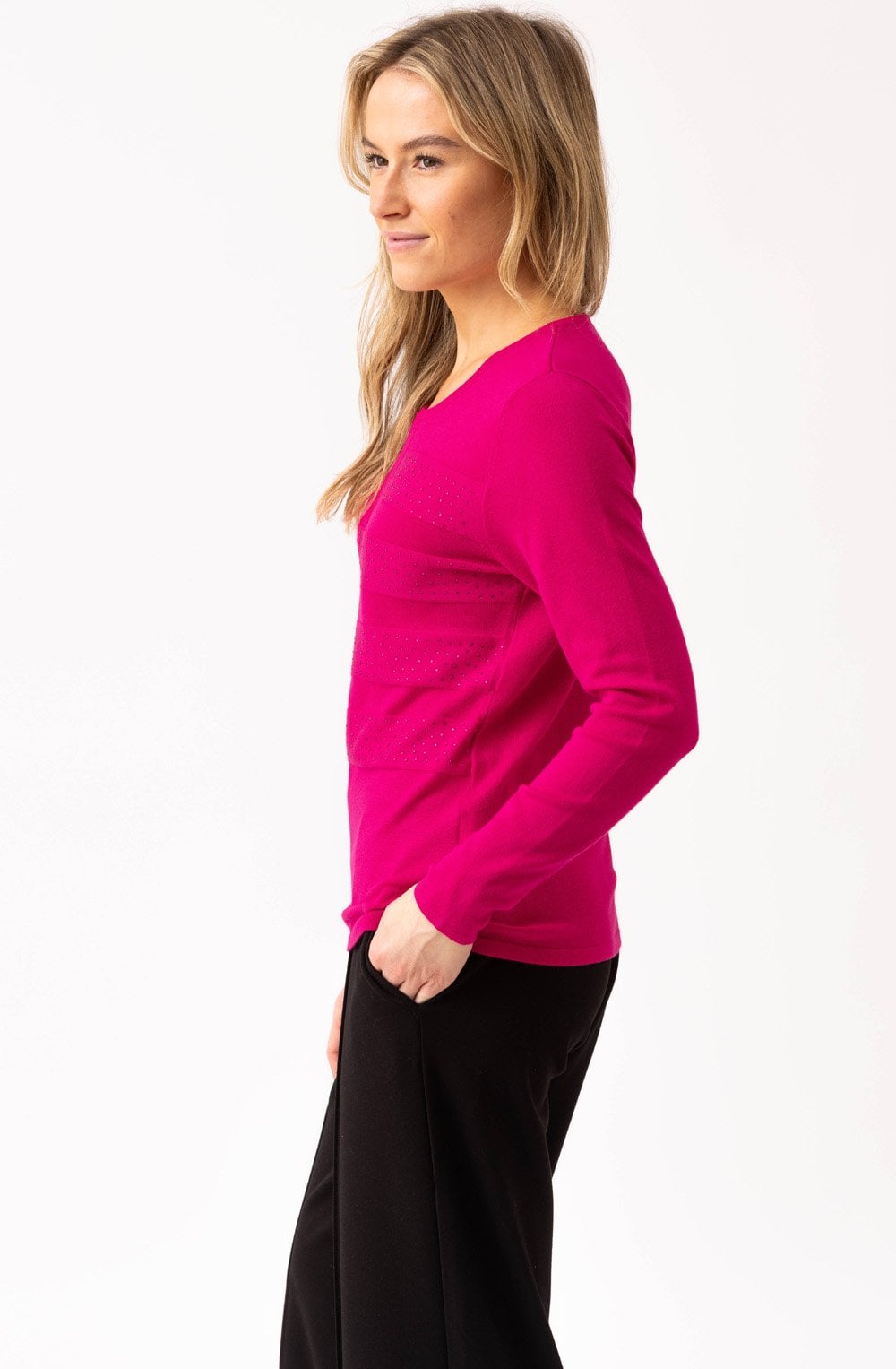 Fuchsia Knitted Stripe and Delicate Sparkle Jumper