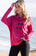 Fuchsia Oversized Jumper with Faux Leather Details