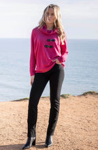 Fuchsia Oversized Jumper with Faux Leather Details