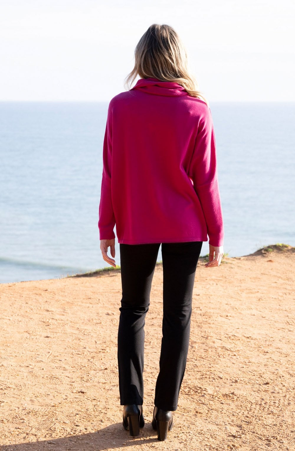 Fuchsia Oversized Jumper with Faux Leather Details