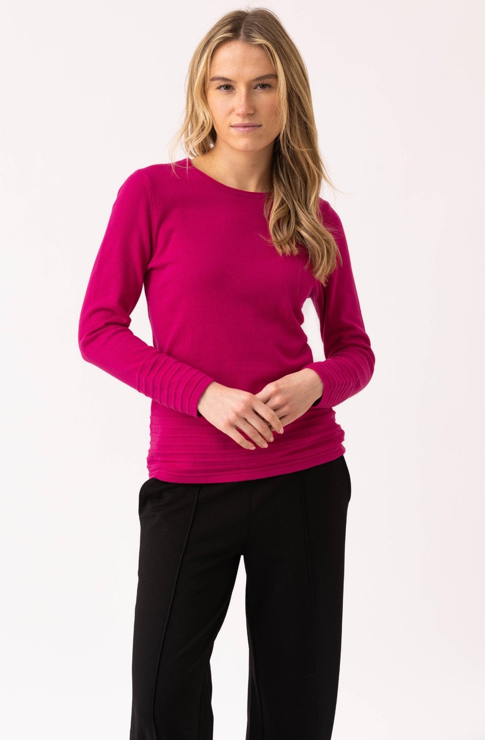 Fuchsia Pink Ribbed Detail Jumper