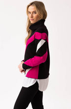 Fuchsia Striped Cowl Neck Jacquard Jumper