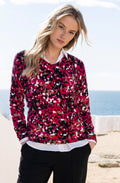 Fuchsia V Neck Abstract Print Jumper