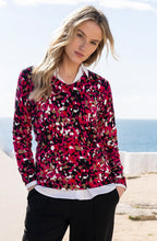 Fuchsia V Neck Abstract Print Jumper