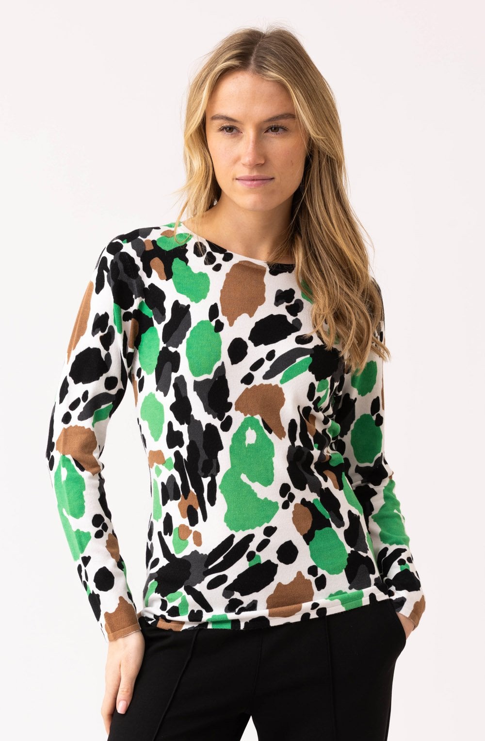 Green and Black Abstract Print Jumper