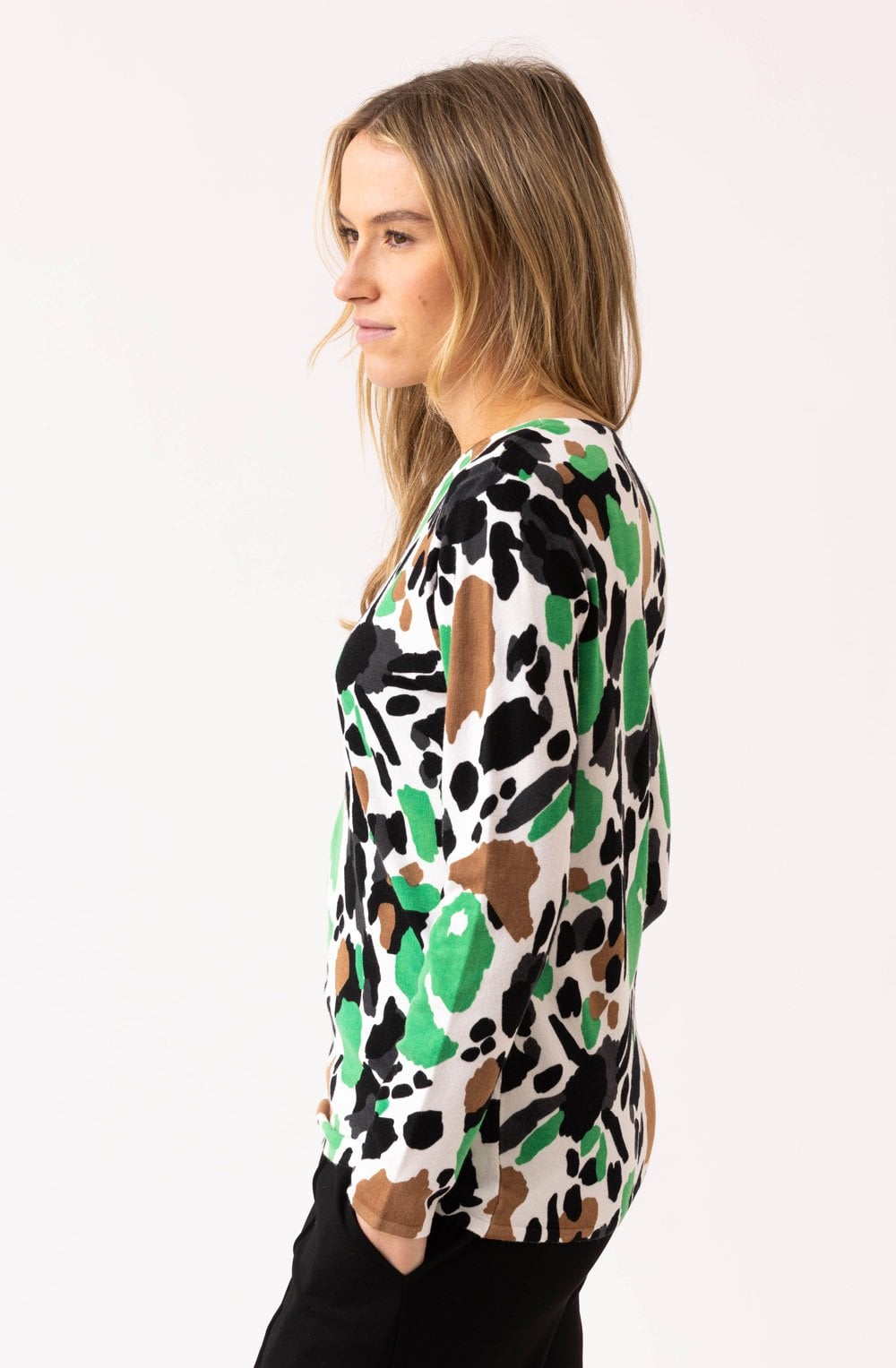 Green and Black Abstract Print Jumper