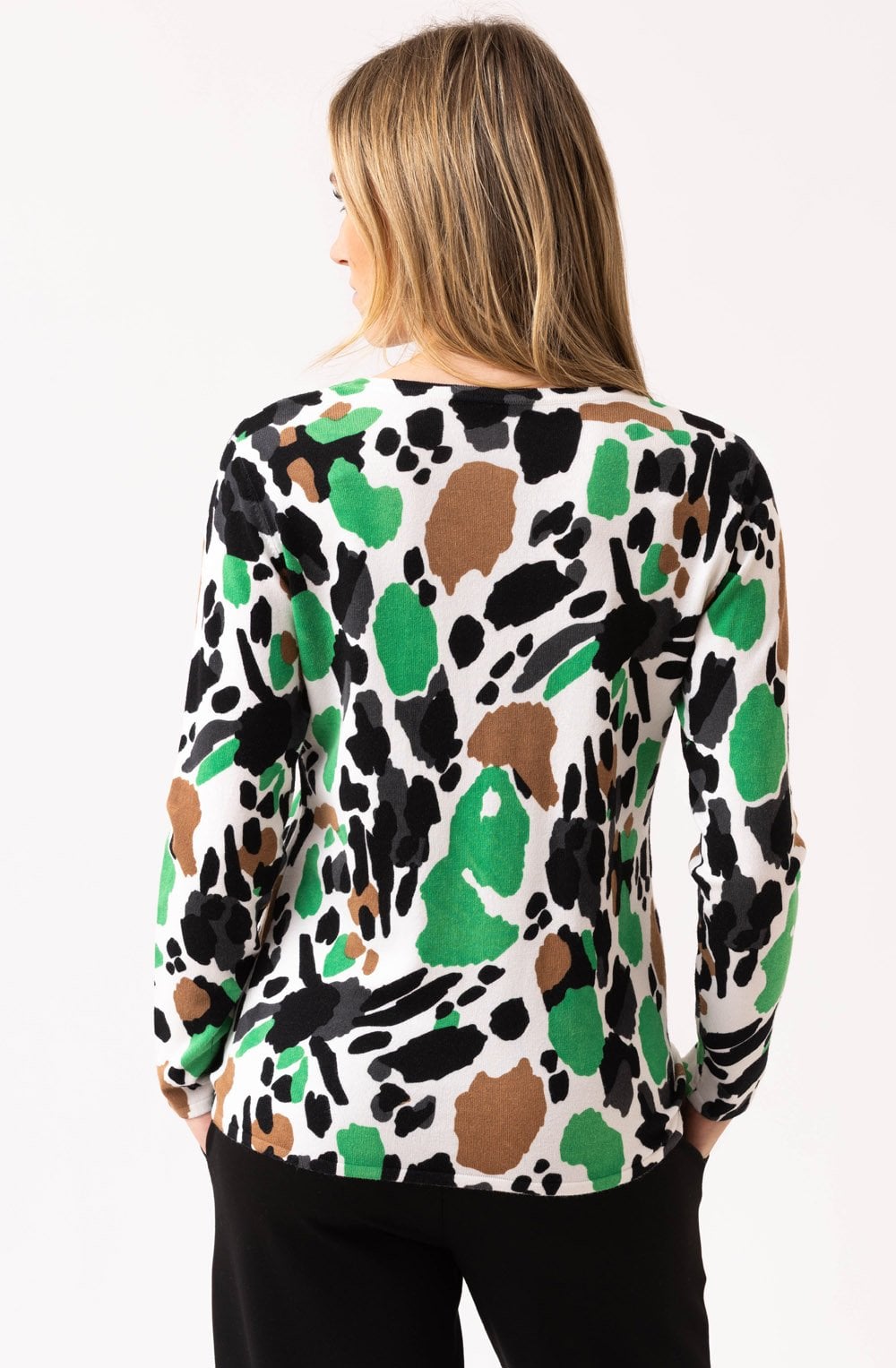 Green and Black Abstract Print Jumper