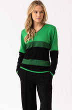 Green and Black Graduated Stripe V Neck Jumper