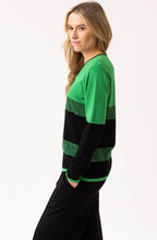 Green and Black Graduated Stripe V Neck Jumper