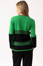 Green and Black Graduated Stripe V Neck Jumper