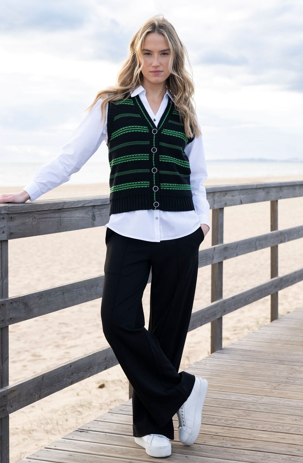 Green and Black Knitted Waistcoat