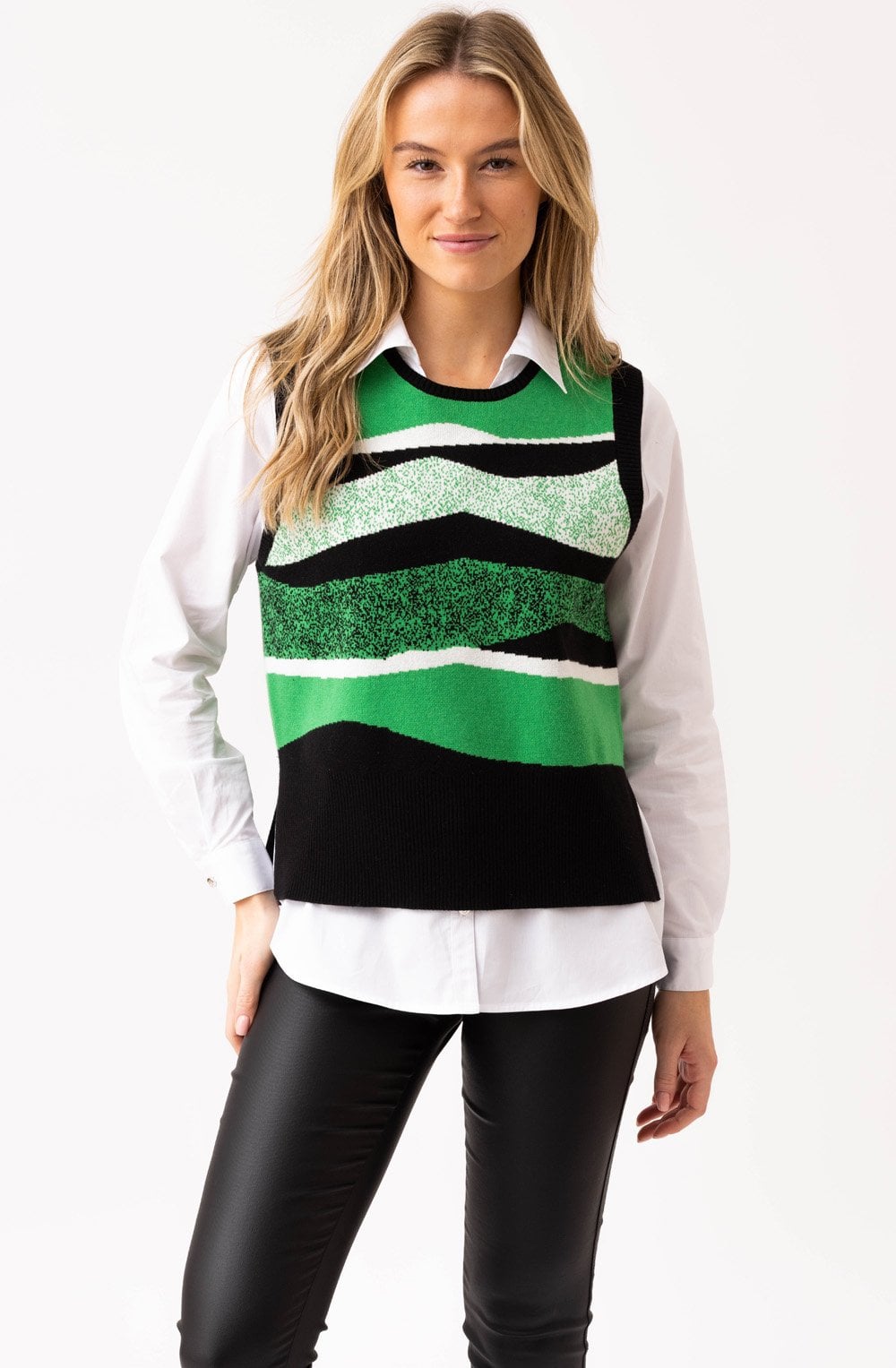Green and Black Removable Snood Knitted Vest