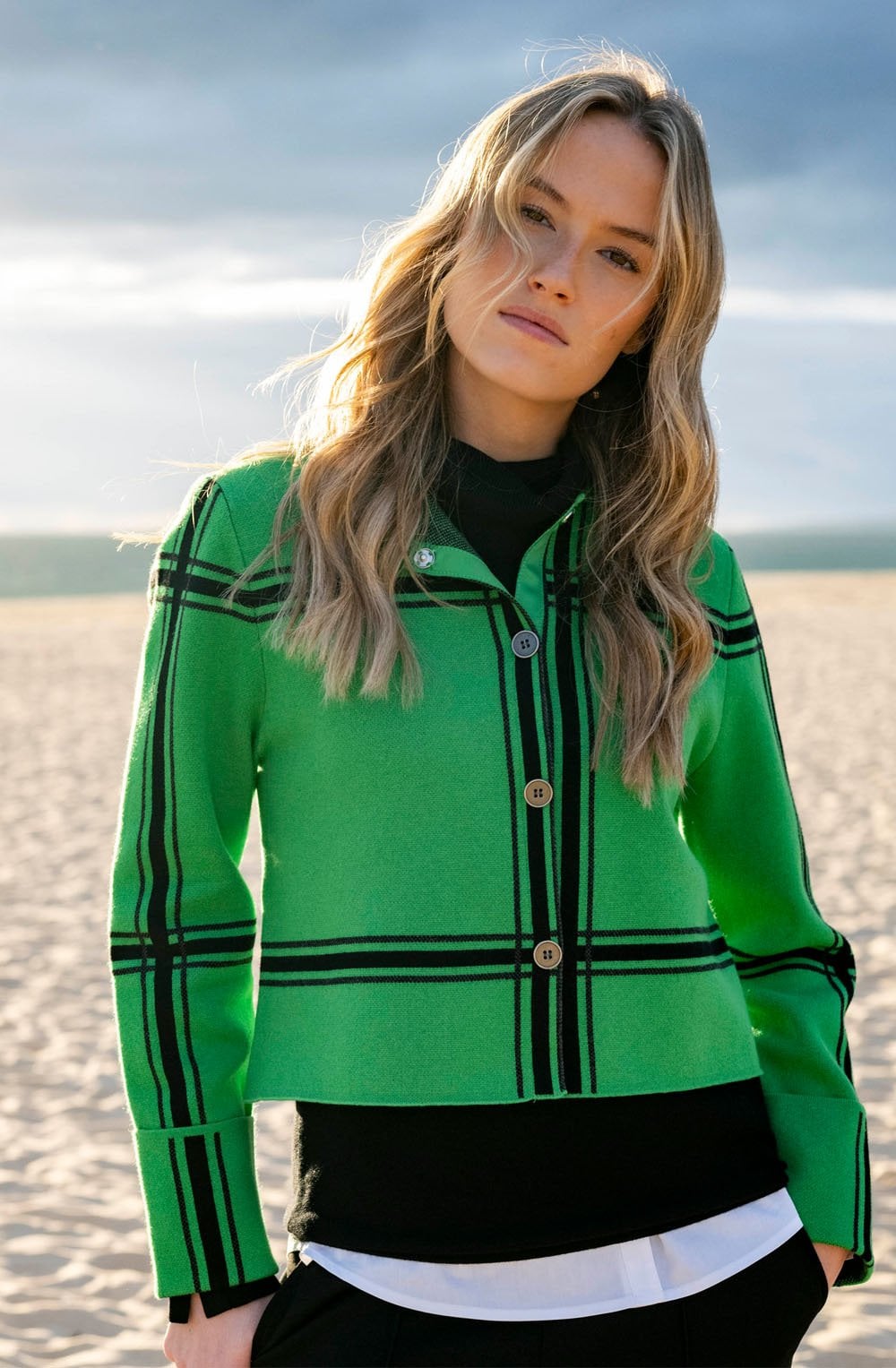 Green and Black Round Neck Cardigan