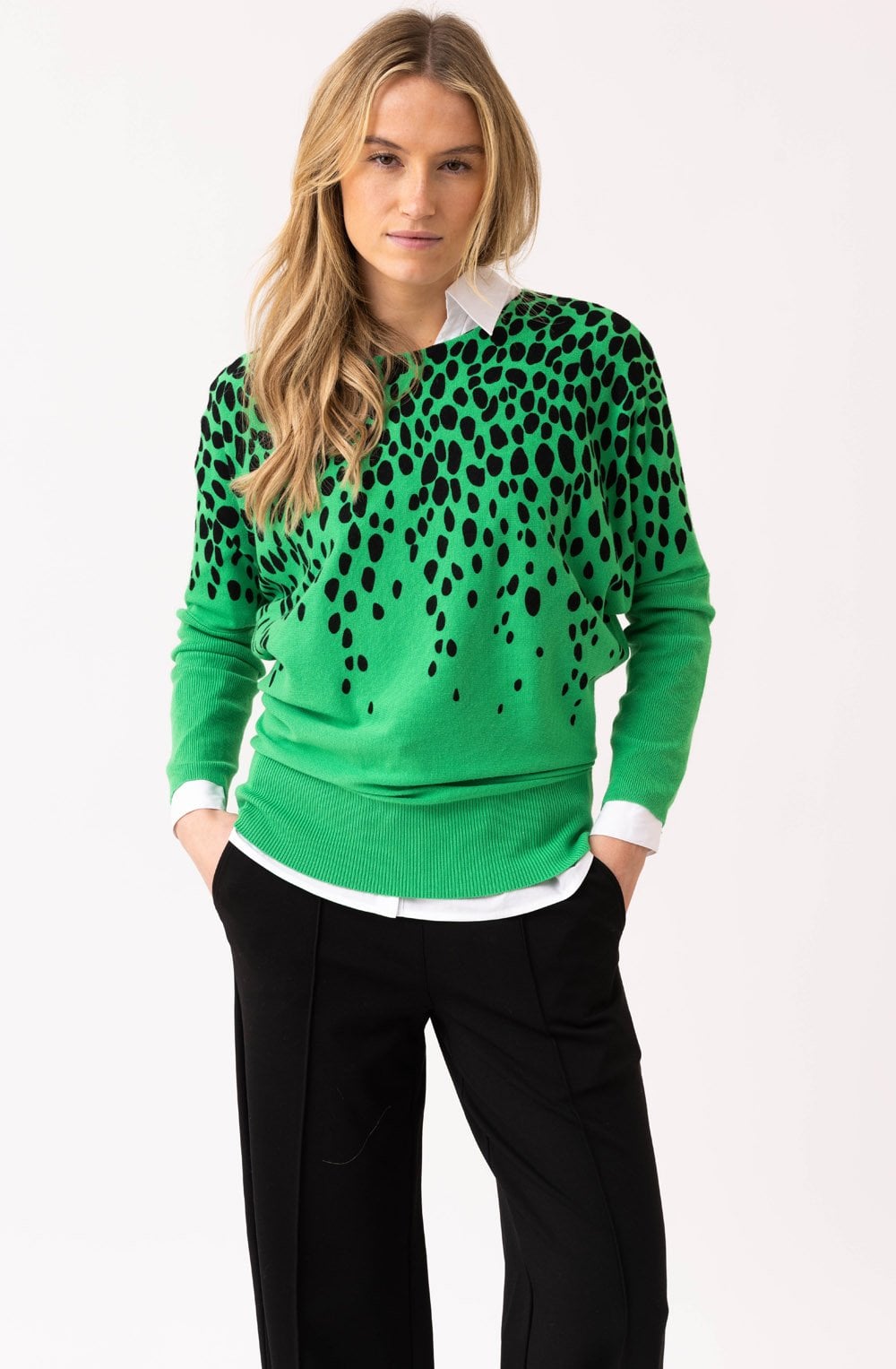 Green and Black Splodge Batwing Jumper