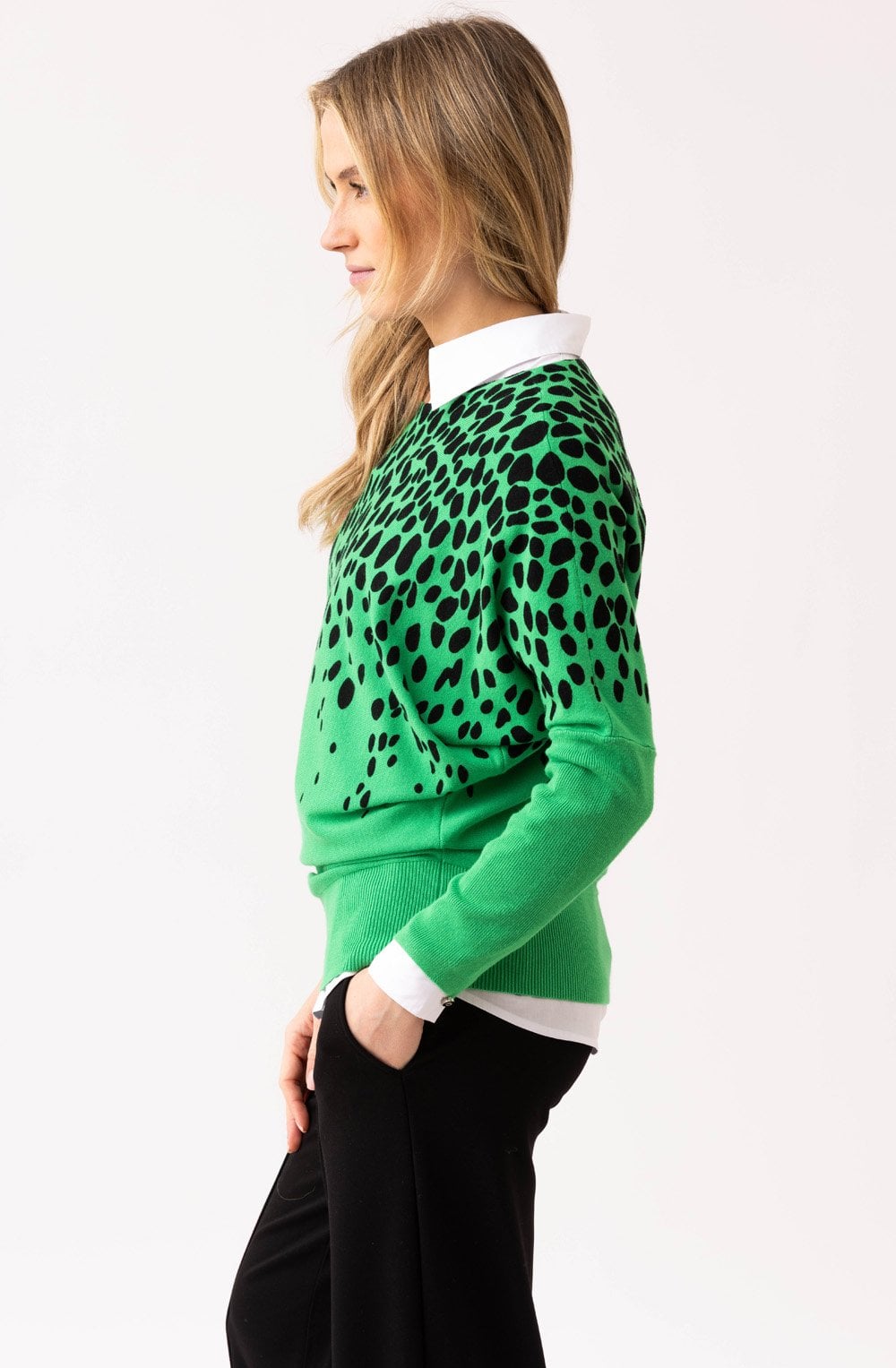 Green and Black Splodge Batwing Jumper