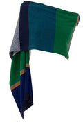 Green and Blue Solid and Twisted Colour Block Stripe Scarf