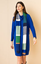 Green and Blue Solid and Twisted Colour Block Stripe Scarf