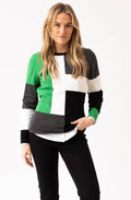 Green and Charcoal Asymmetric Colour Block Jumper