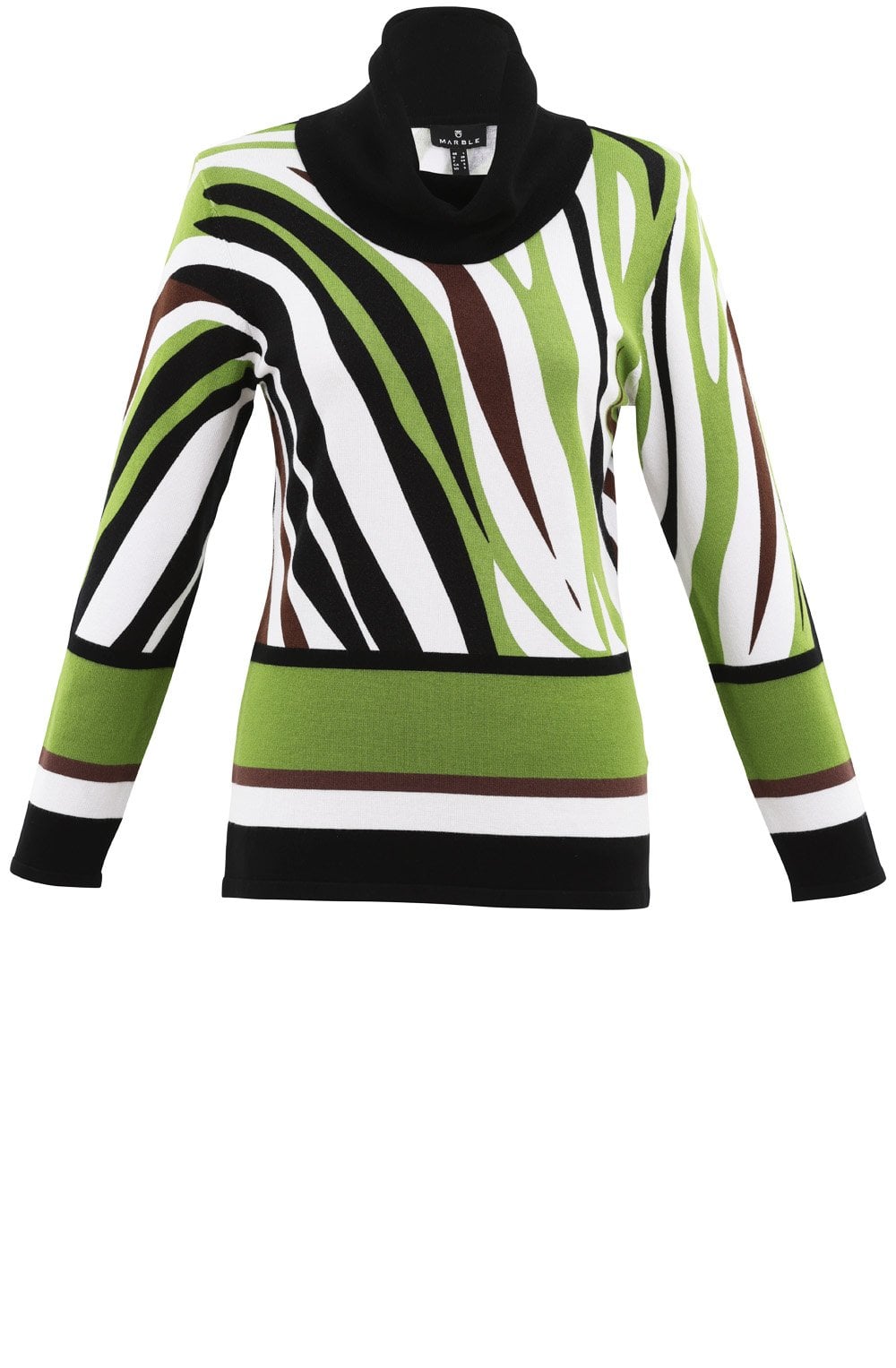 Green and Chocolate Swirl Cowl Neck Sweater