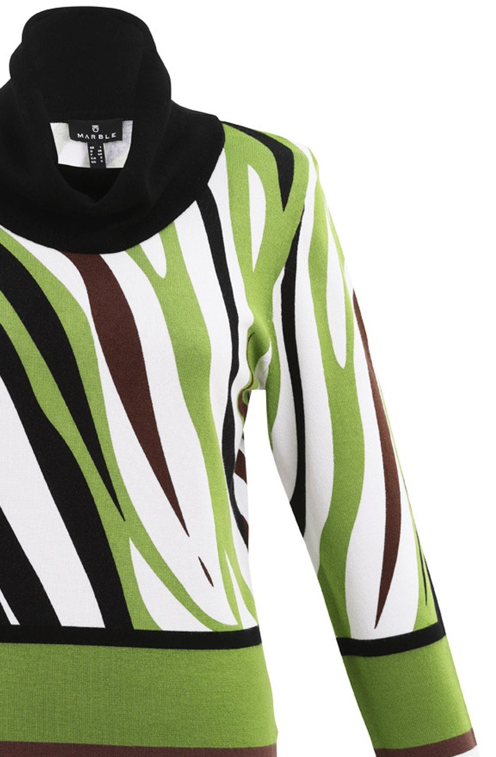 Green and Chocolate Swirl Cowl Neck Sweater