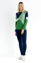 Green and Navy Abstract Design Jumper