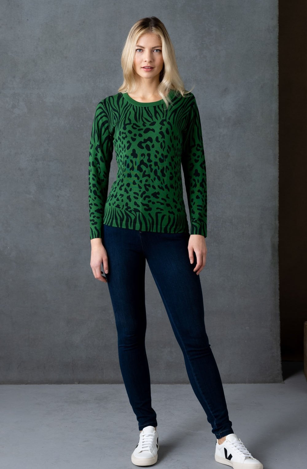 Green and Navy Animal Print Jumper