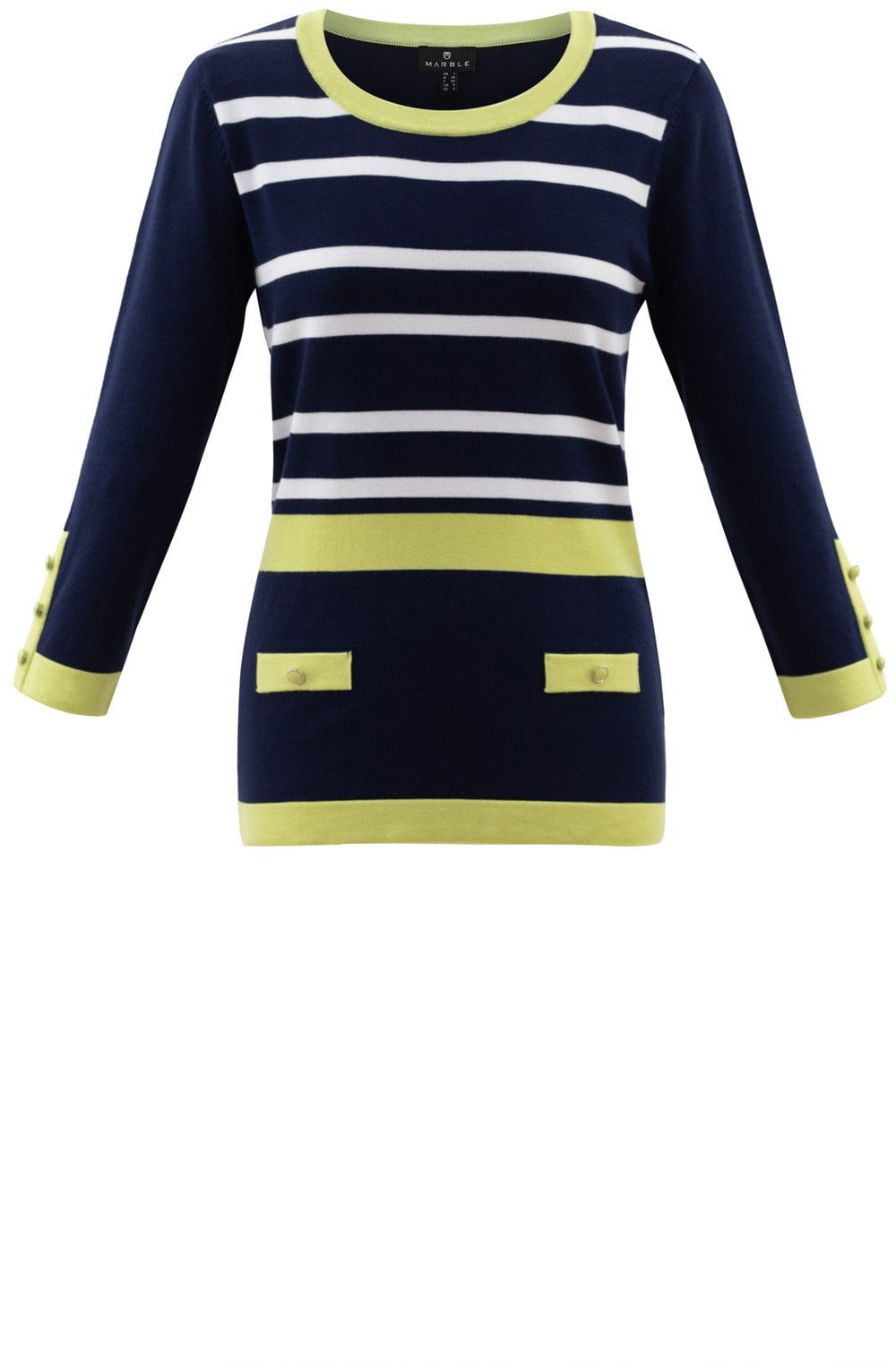 Green and Navy Fine Knit Jumper