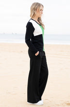 Green Asymmetric Colour Block V Neck Jumper