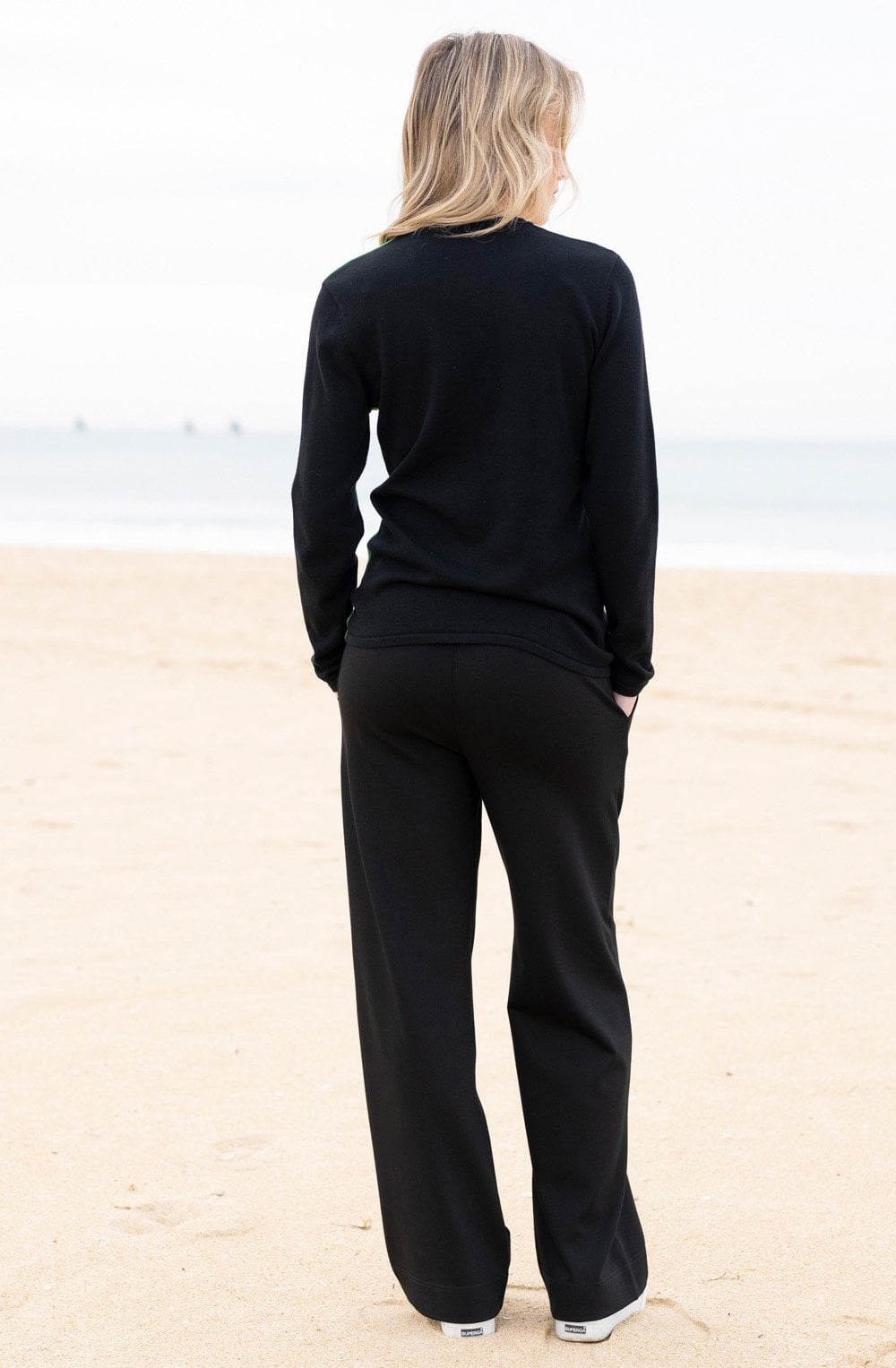 Green Asymmetric Colour Block V Neck Jumper
