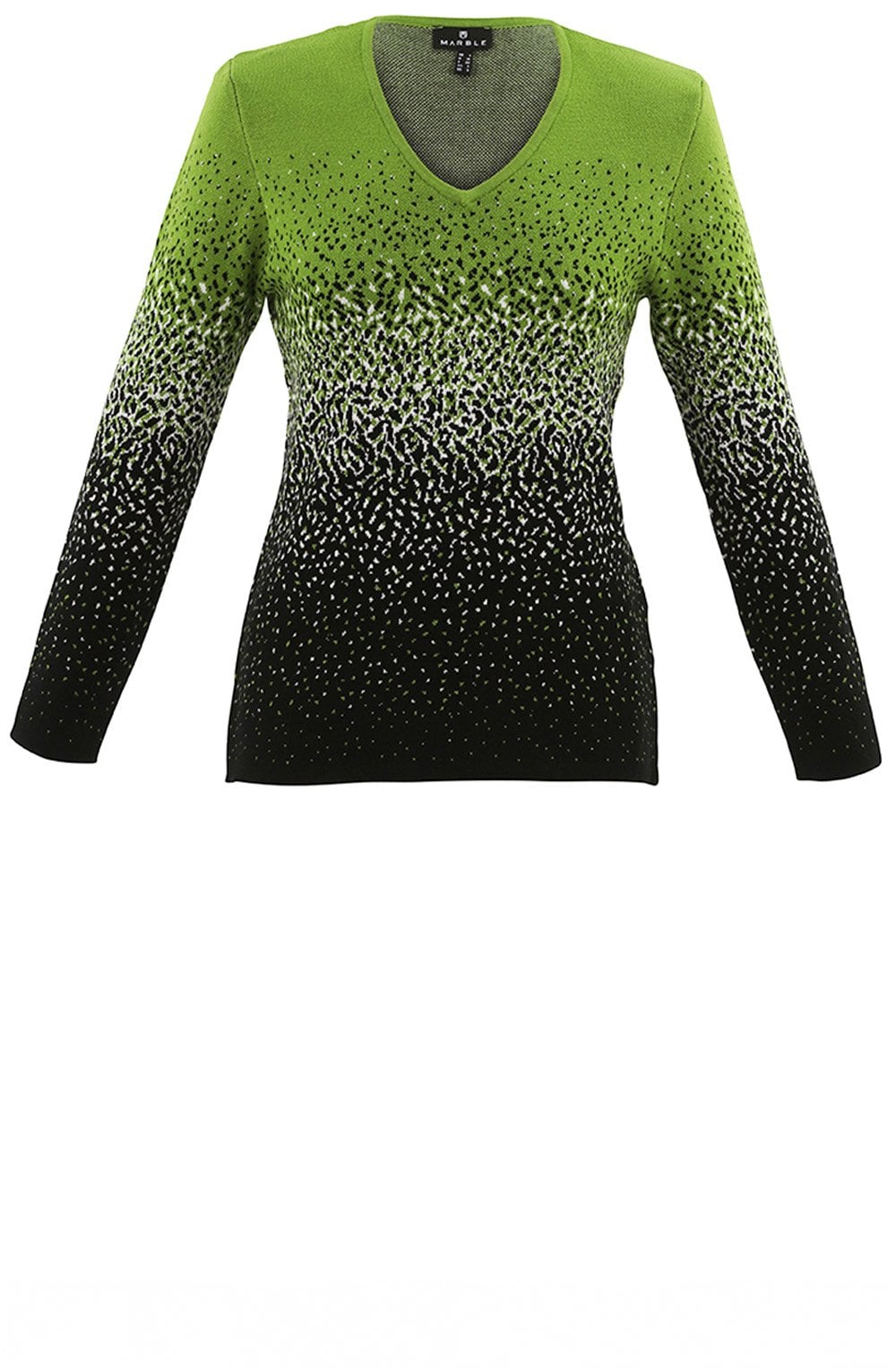 Green & Black Gradual Fleck V Neck Jumper